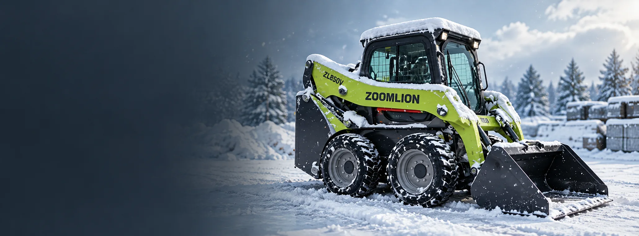 Zoomlion skid steer working in fresh snow